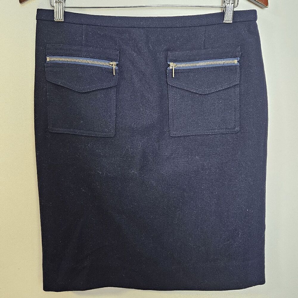 J. Crew The Pencil Skirt with Patch Pockets Zippers B1994 Women's Blue Size 6